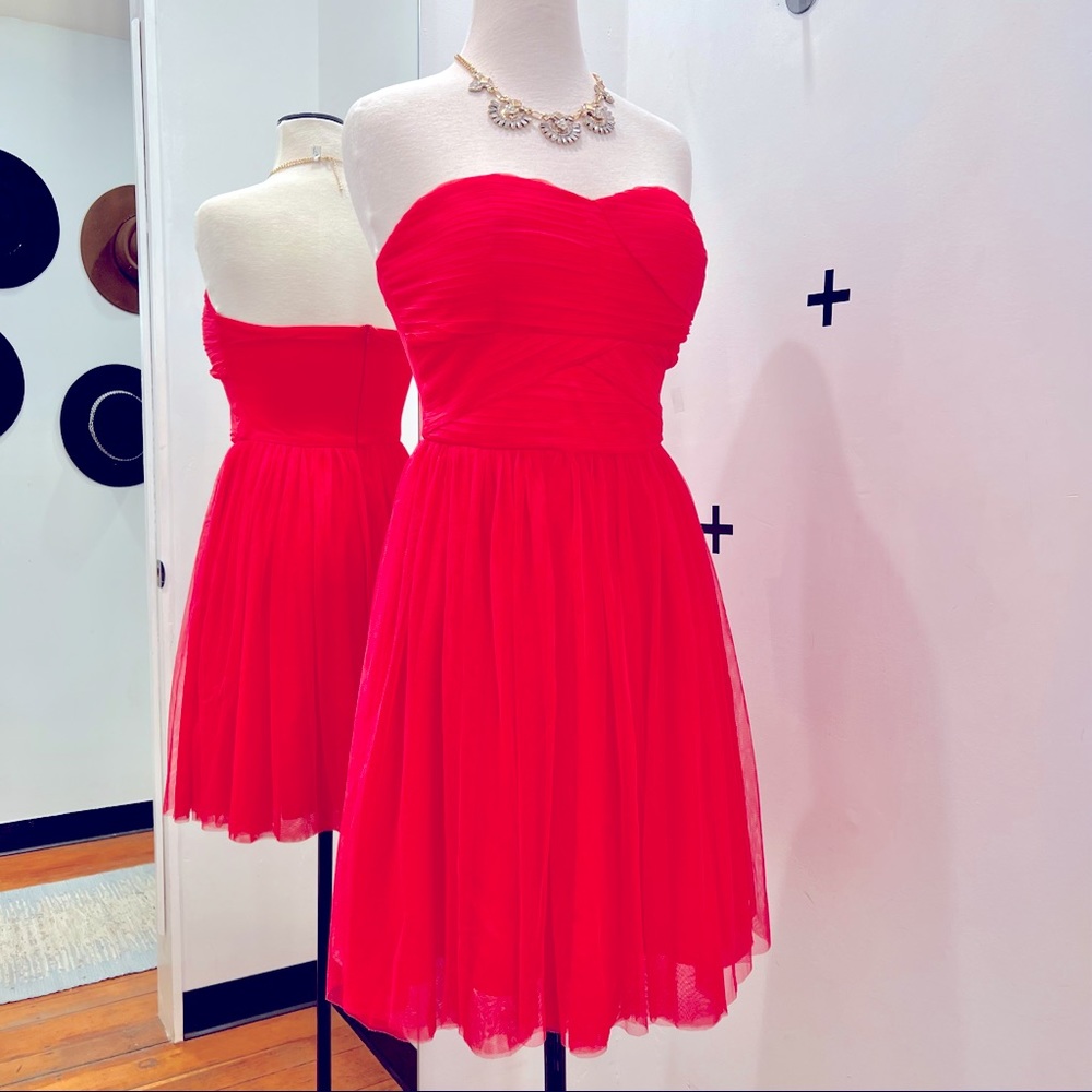 Ark & Co. Tulle coral strapless 3 layer tulle dress ballet core